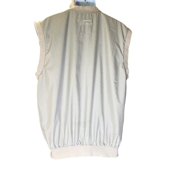 VTG Slazenger Mens M Vest Polyester Blend V Neck Tan Golf Shirt Lined Pockets - Picture 2 of 9